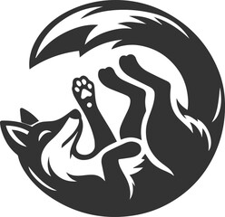 A fox rolling on its back, paws in the air animal vector silhouette