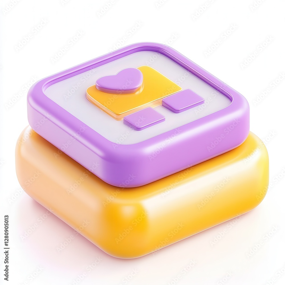 Aufkleber a colorful 3d rendered icon featuring a heart symbol on a square button design, showcasing a playful