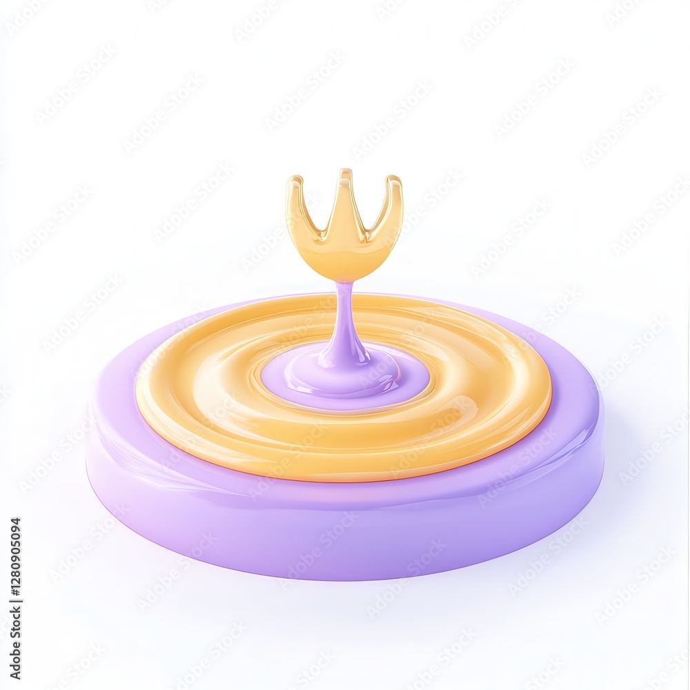 Aufkleber A 3D rendering of fluid droplets creating a circular ripple effect in purple and yellow tones.