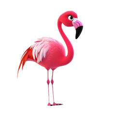 Fototapeta premium Cartoon Pink Flamingo with Colorful Feathers and Smile