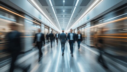 Business People Walking Modern Office Corridor Blurred Motion