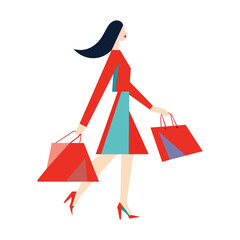 Confident Fashion Shopper with Bags – Flat Design Illustration