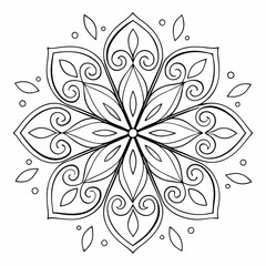 Detailed Floral Mandala Design: Intricate Flower Pattern, Ornamental Vector Illustration, Coloring Page, Decorative Art