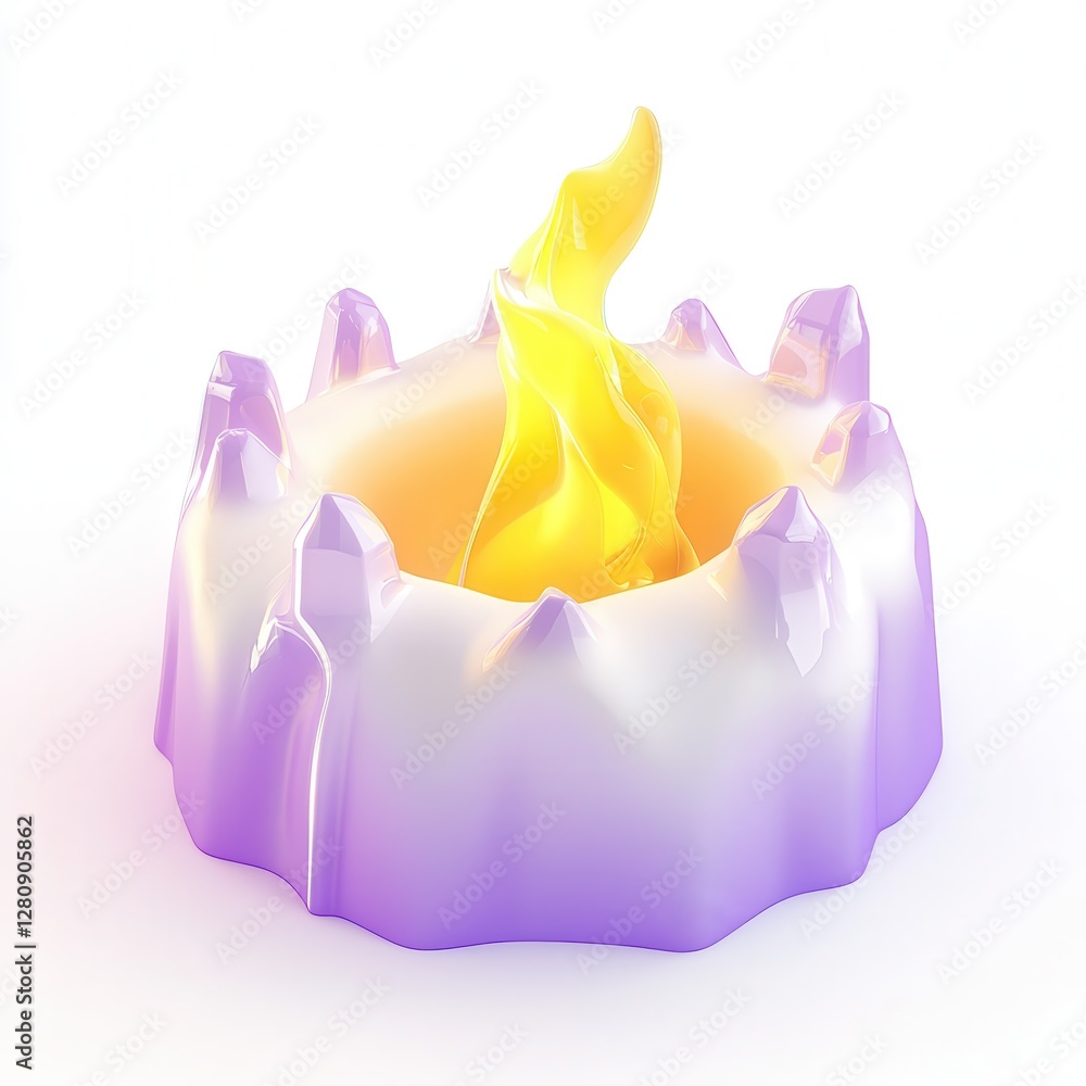 Poster a 3d render of a stylized flame surrounded by a colorful, smooth, and glossy base with a unique shap