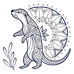 Detailed Otter Mandala Coloring Page: Intricate Line Art Illustration of an Otter with Floral Mandala Design for Relaxation and Creativity