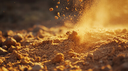 A handful of fine dry soil trickling down slowly