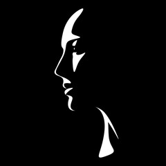 vector black and white illustration of a beautiful female face formed by a shadow. useful for advertising products for women, beauty salons, decorative and care cosmetics, logo, print, poster, design