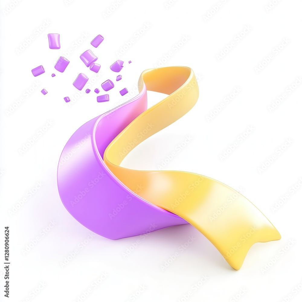 Poster a colorful abstract ribbon sculpture with floating cubes, showcasing dynamic movement and a modern d