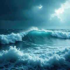 Obraz premium Stormy weather over the rolling waves of the sea, windy, turbulent, stormy