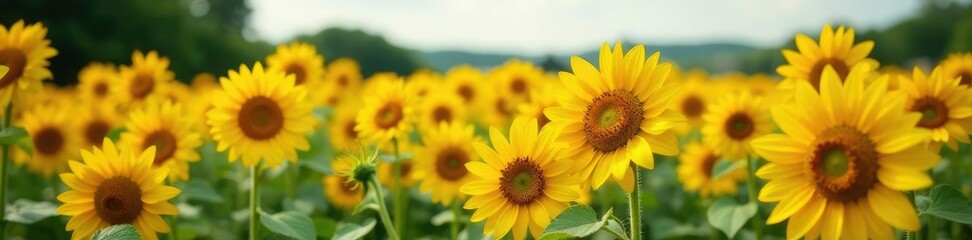 Obraz premium sunflower field with yellow and orange roses blooming, sunflowers, wildflowers, garden