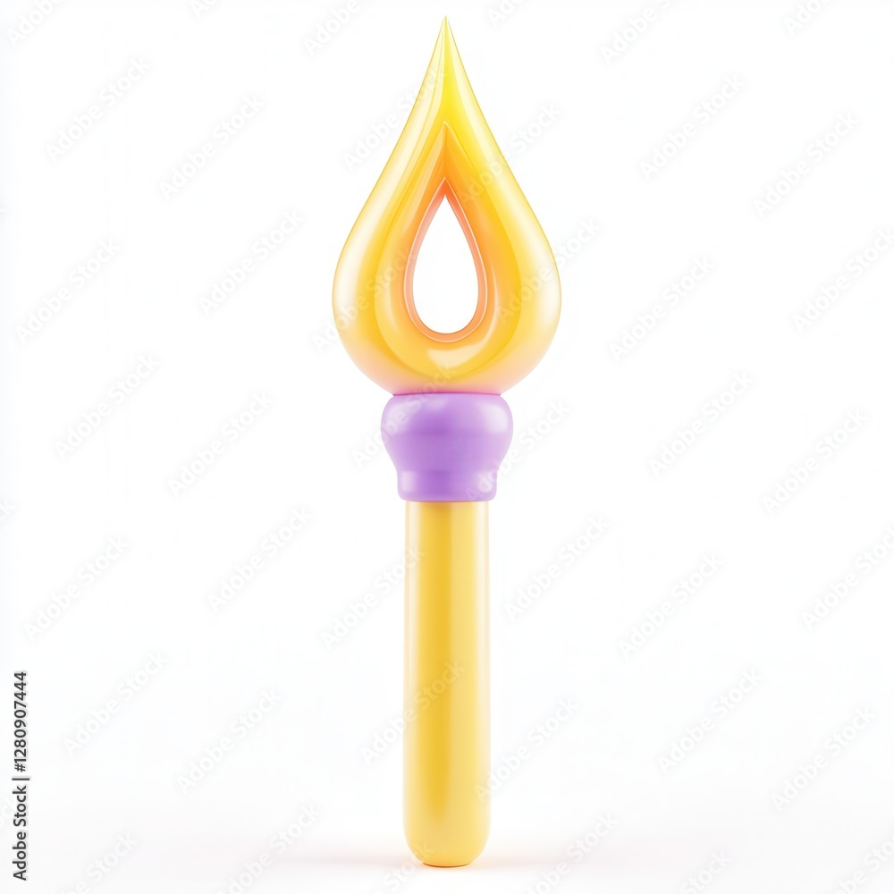 Poster a colorful 3d render of a whimsical object resembling a stylized flame or droplet, featuring vibrant