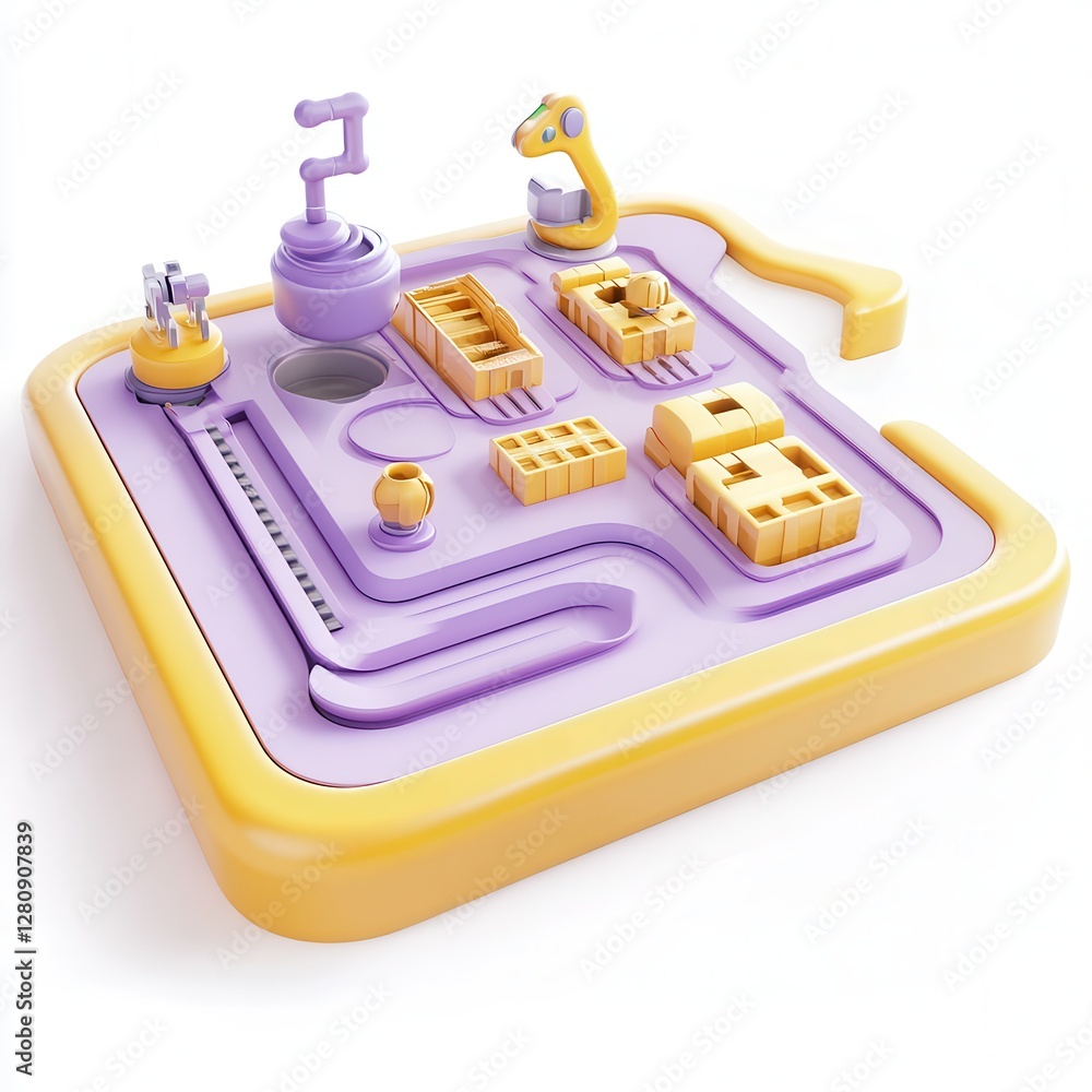 Poster a colorful 3d model of a playful toy with various shapes and textures, designed for interactive game