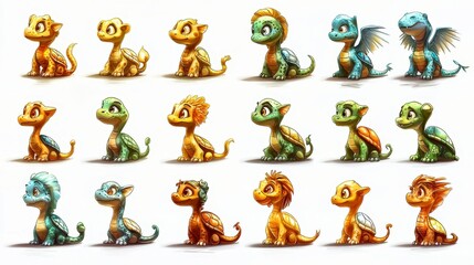 Obraz premium Adorable Pixel Art Baby Dragon Collection