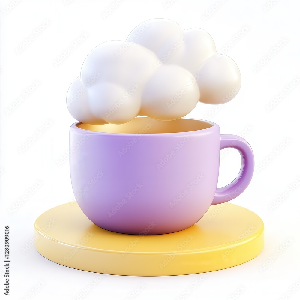 Poster a whimsical cup with a cloud on top, blending colors and elements of fantasy.