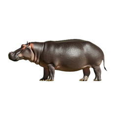 Realistic Hippo Standing on White Background