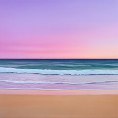 Serene Pastel Sunset Over Sandy Beach and Tranquil Ocean