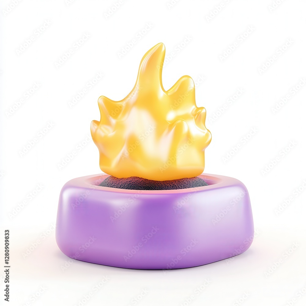 Poster a stylized 3d flame element sitting on a colorful base, showcasing a blend of smooth and textured su