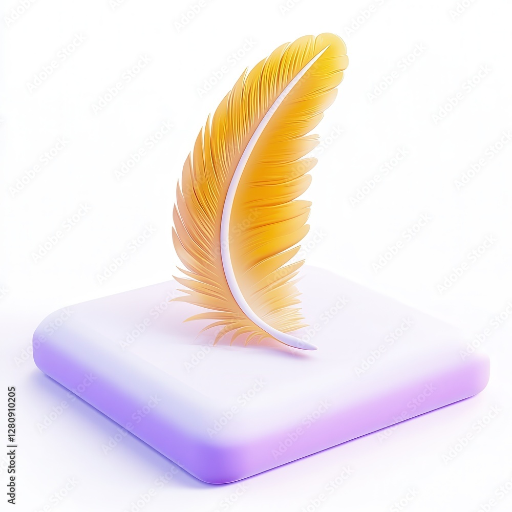Poster a stylized feather icon rendered in soft gradients with a base, symbolizing writing or creativity.