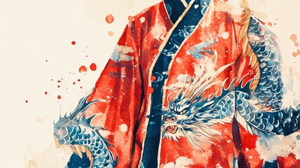Chinese Painting Depicting Traditional Red and Blue Flowers