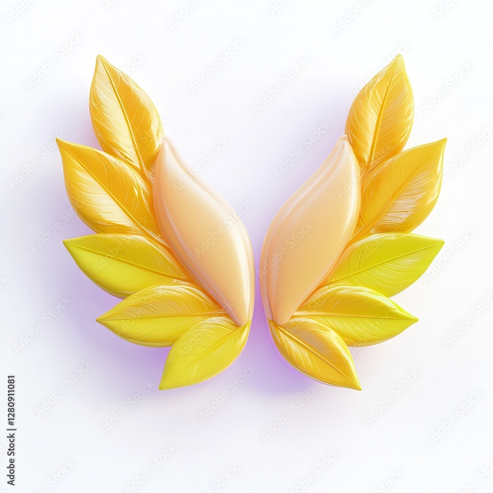 Poster three-dimensional yellow leaf wings with a soft gradient, creating a vibrant and artistic design.