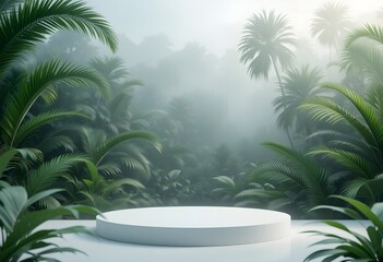 Obraz premium Tropical Beauty: Nature-inspired Brown and Green Cosmetic Display Podium