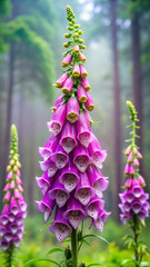 Fototapeta premium A foxglove with bell like flowers that tilt and shake when hit by rain