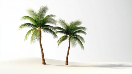 Obraz premium Two Palm Trees on Sandy Beach in Minimalist Tropical Setting Bright Daylight