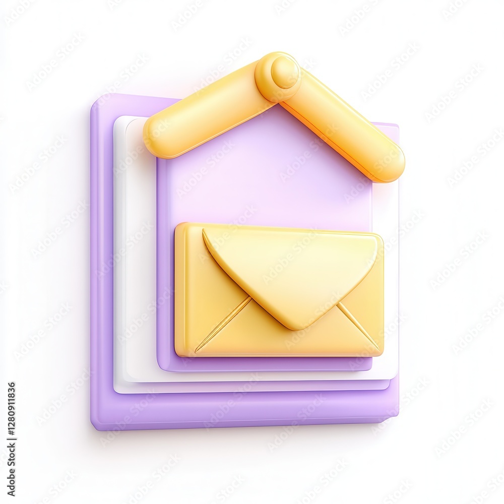 Poster stylized 3d illustration of an envelope and geometric shapes representing communication or messaging