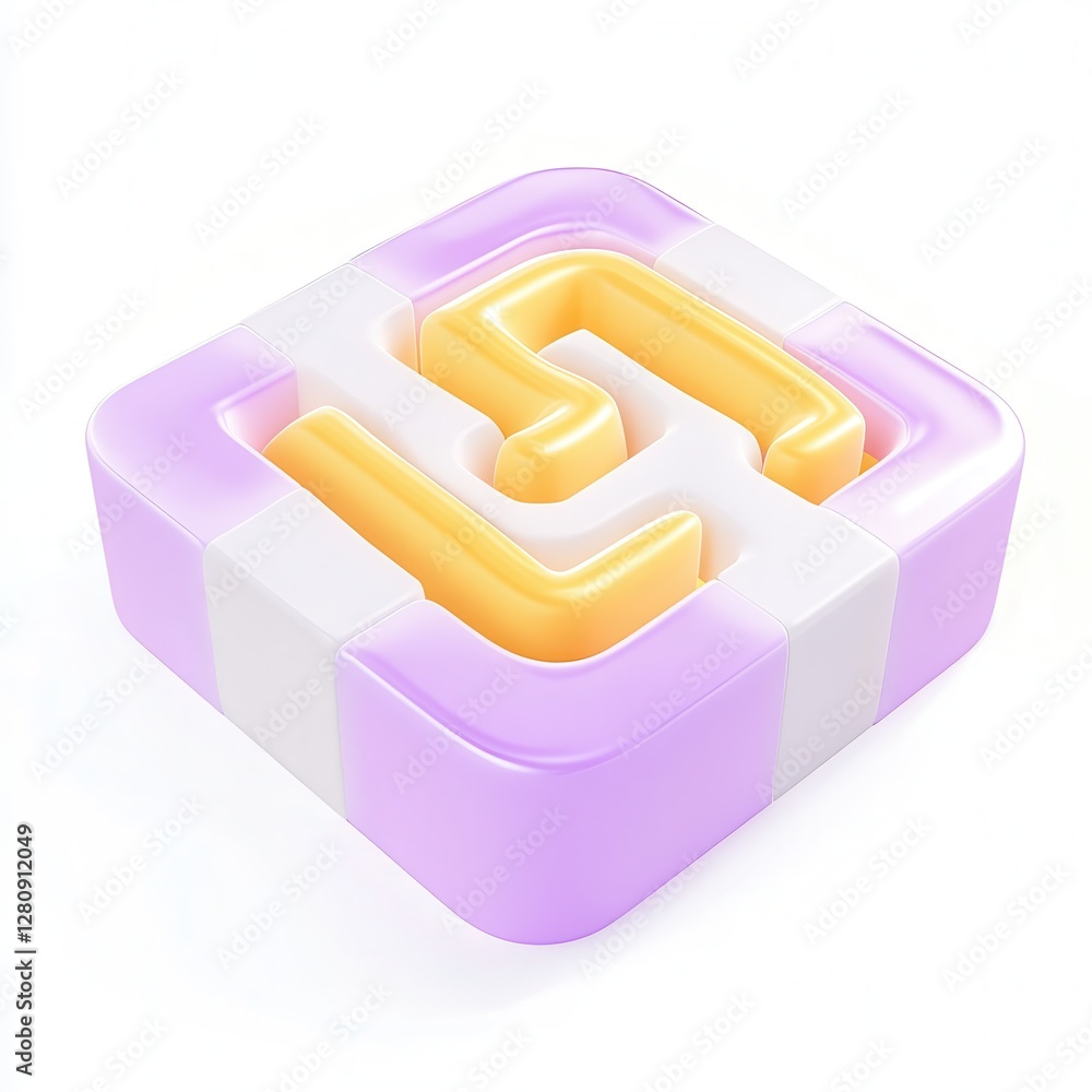 Poster a 3d render of a colorful, abstract maze-like structure with smooth curves and soft edges in shades 