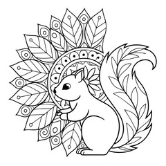 Squirrel Mandala Coloring Page: Intricate Animal Design for Relaxation & Creative Fun, Printable Art Therapy for Adults & Kids