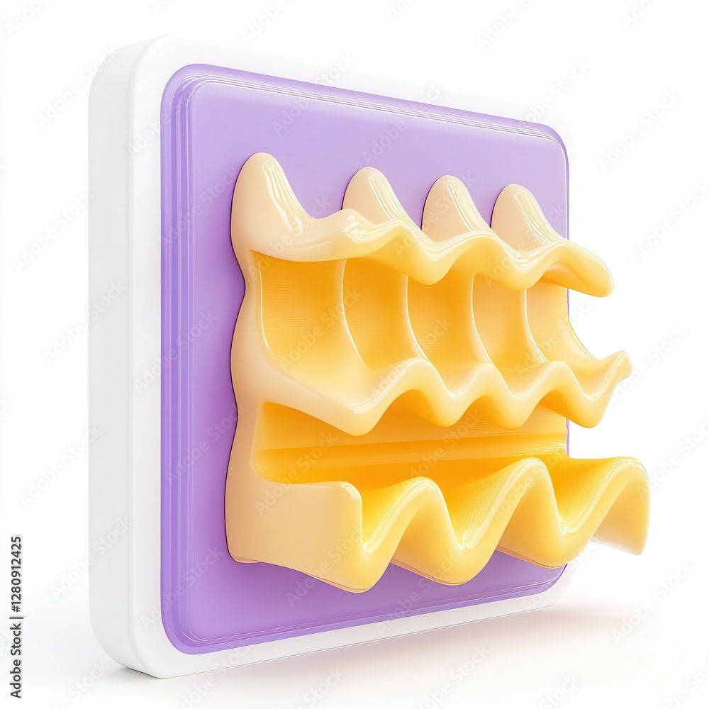 Poster a colorful 3d rendering of layered wavy shapes in orange and purple, resembling abstract art or a de