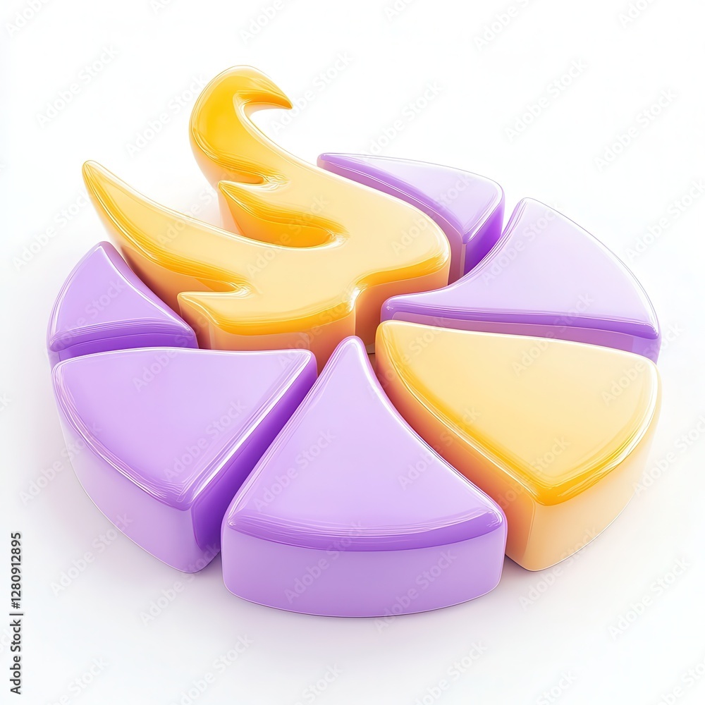 Poster a stylized 3d design featuring colorful interlocking shapes forming a flame-like figure.