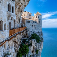 White Cliffside Building Complex Overlooking Ocean