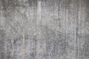 Texture of gray old concrete wall with streaks of dirt