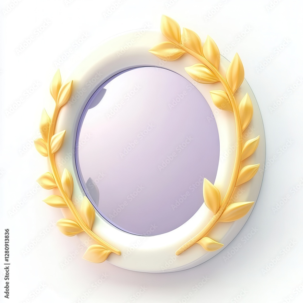 Poster a decorative circular mirror with a golden leaf motif surrounding it, creating an elegant appearance