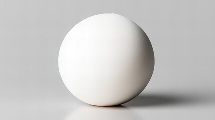 A single, perfectly formed white egg rests on a minimalist gray background. Its smooth surface and subtle shadow create a simple yet striking image.