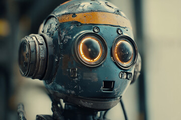 Face of retro style robot with large eyes