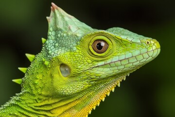 Obraz premium Green Plumed Basilisk Lizard Basiliscus plumifrons, Boca Tapada