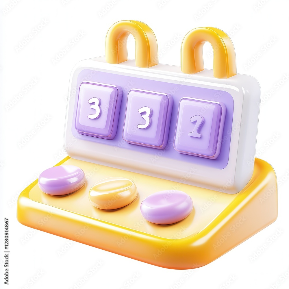 Poster a colorful toy with buttons displaying numbers 3, 3, and 1, designed in a playful 3d style.