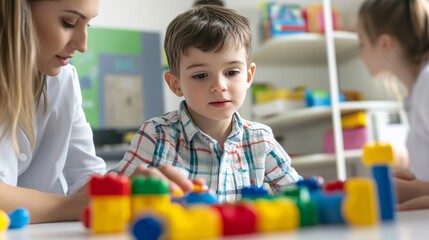 Autism research specialist observing child behavior in a controlled playroom. Featuring focus and child development study