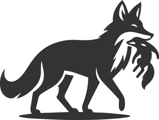 A fox carrying a small prey in its mouth animal vector silhouette