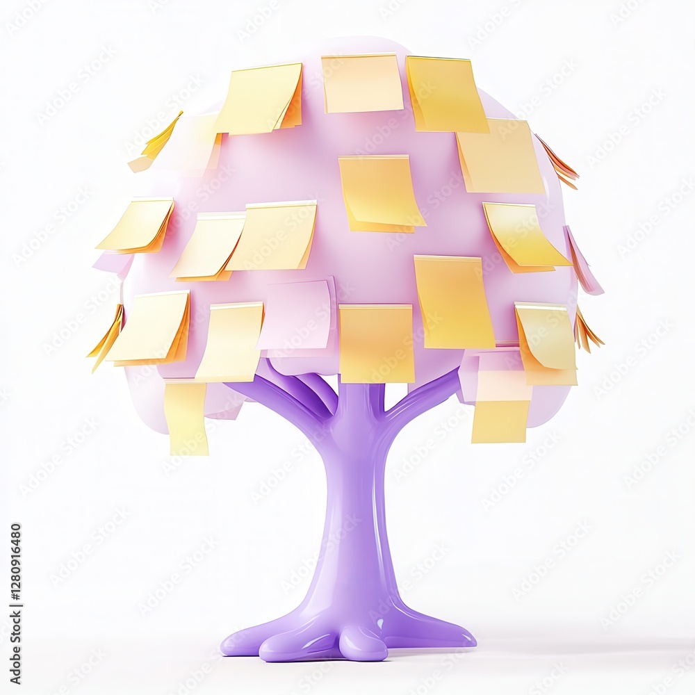 Poster a whimsical tree covered in colorful sticky notes, blending creativity with a playful design.