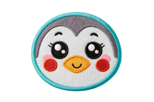 Cute Penguin Patch with Smiling Face and Colorful Details for Textile Craft Projects