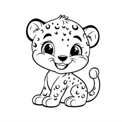 Naklejka premium Adorable Leopard Cub Cartoon Illustration for Coloring Page and Activity Book