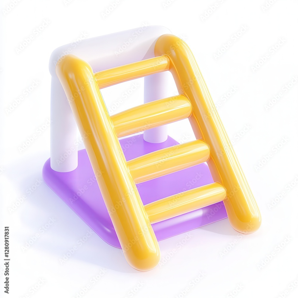 Poster a colorful 3d render of a playful slide with rounded edges and vibrant colors.