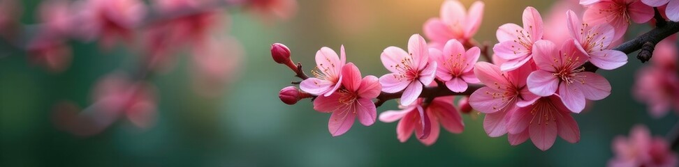 Fototapeta premium Branches heavy with clusters of small pink flowers, , flower clusters