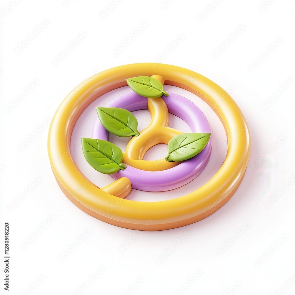 Poster a colorful 3d icon featuring a circular design with leaves and vibrant patterns symbolizing nature a