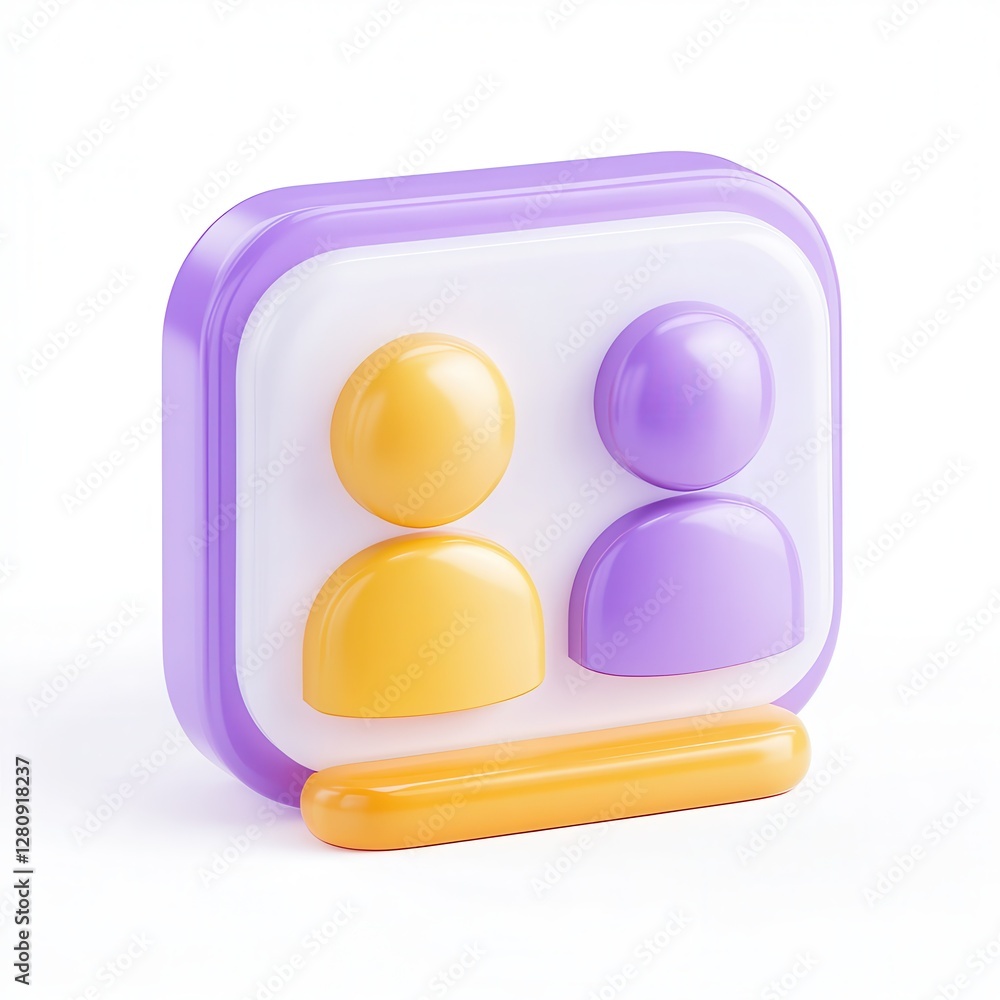 Poster a colorful 3d icon representing two figures in a modern style, suitable for user interface design.