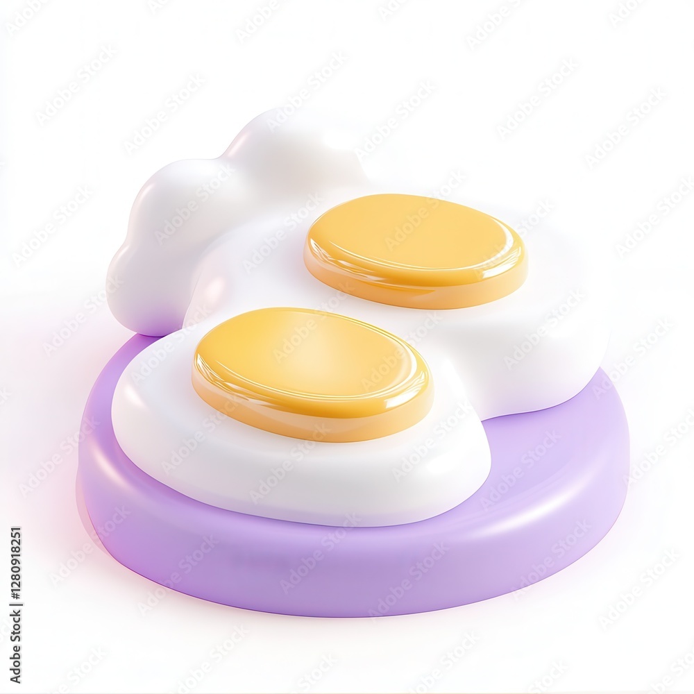 Poster a stylized 3d rendering of two sunny side up eggs on a plate with a colorful base, showcasing a smoo