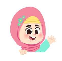 Muslim girl hiding and wave hand
